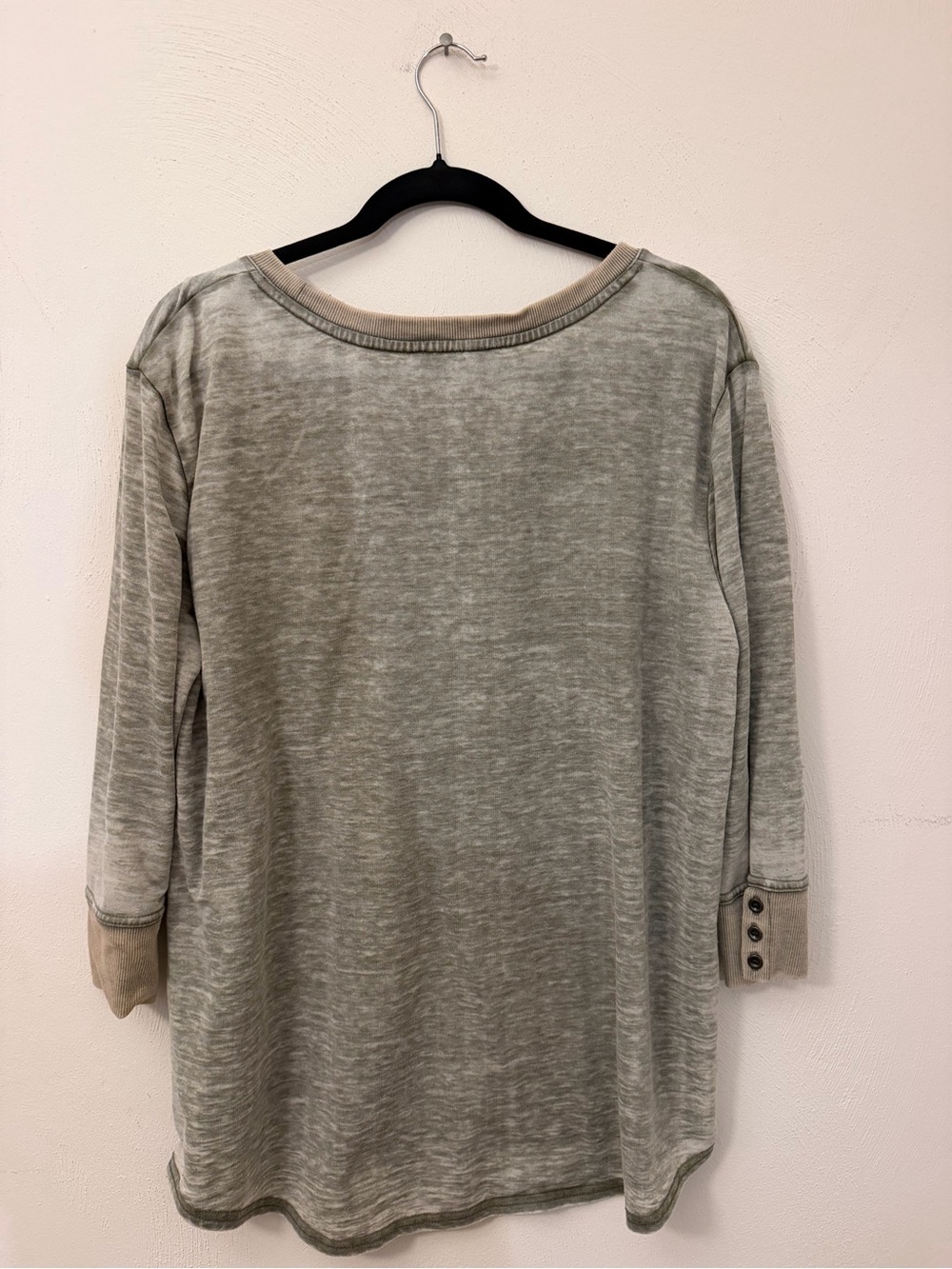 Jane and Delancey Washed Sage Green Crewneck Sweatshirt with Contrast Taupe Trim - Picture 2 of 3